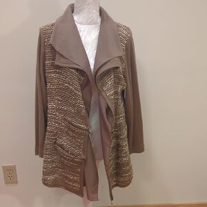 Multiples Brown Cardigan with Cascading Collar